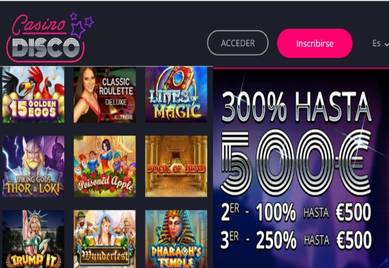 Obtenga un 300% hasta por 500 euros en primer depósito Casino Disco